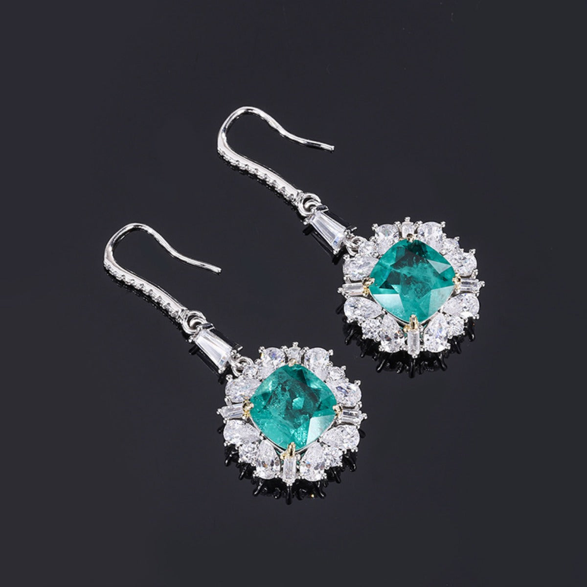 Urqanyu S925 silver simulated emerald wood full diamond cubic zirconia pendant earrings 10mm