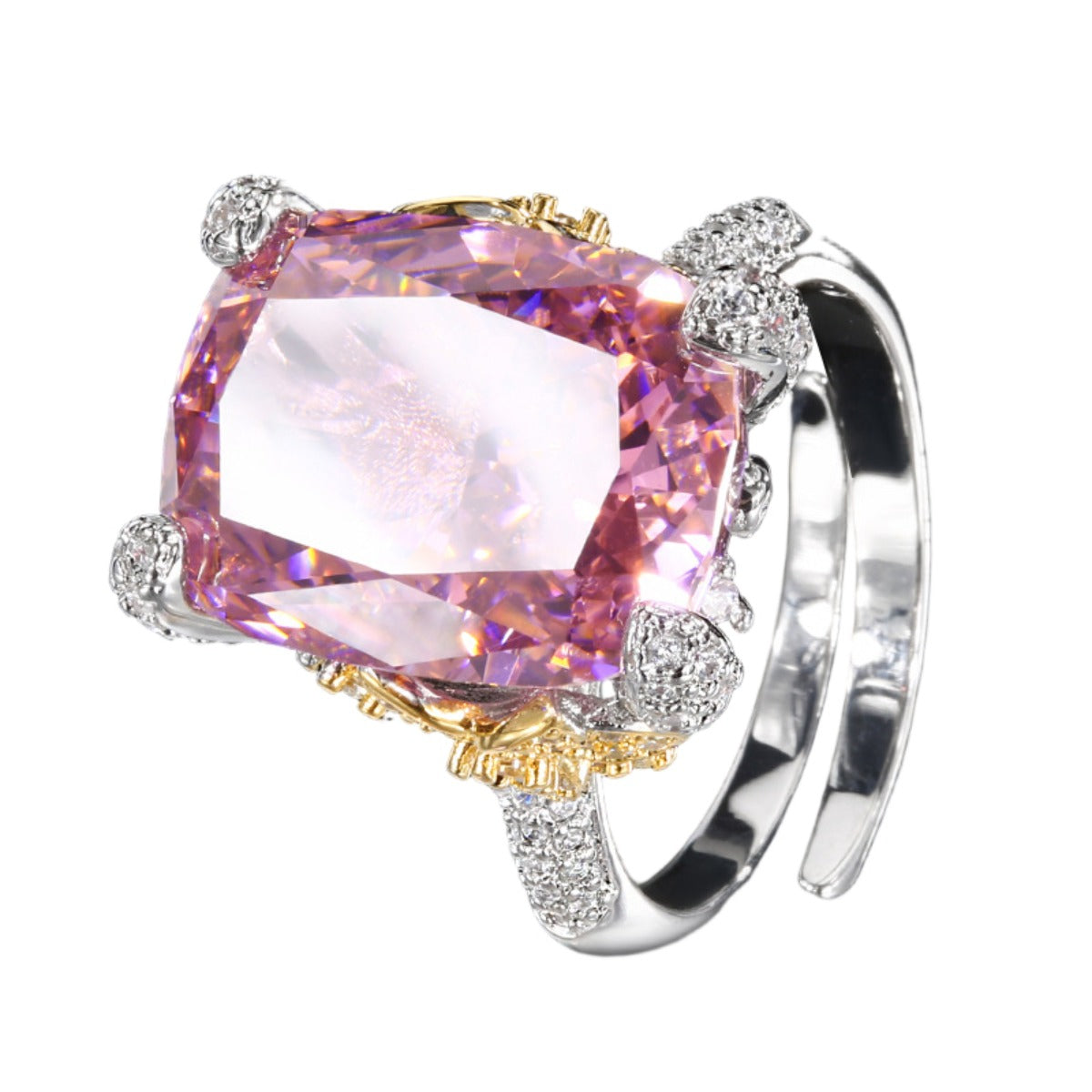 Urqanyu copper-based gold-plated ice flower square diamond temperament retro cubic zirconia ring