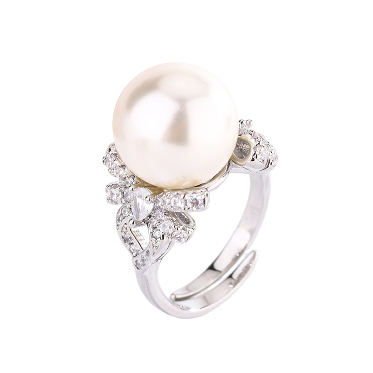 Urqanyu Gold Plated Copper Inlaid Mother-of-Pearl Butterfly Cubic Zirconia Ring 14mm