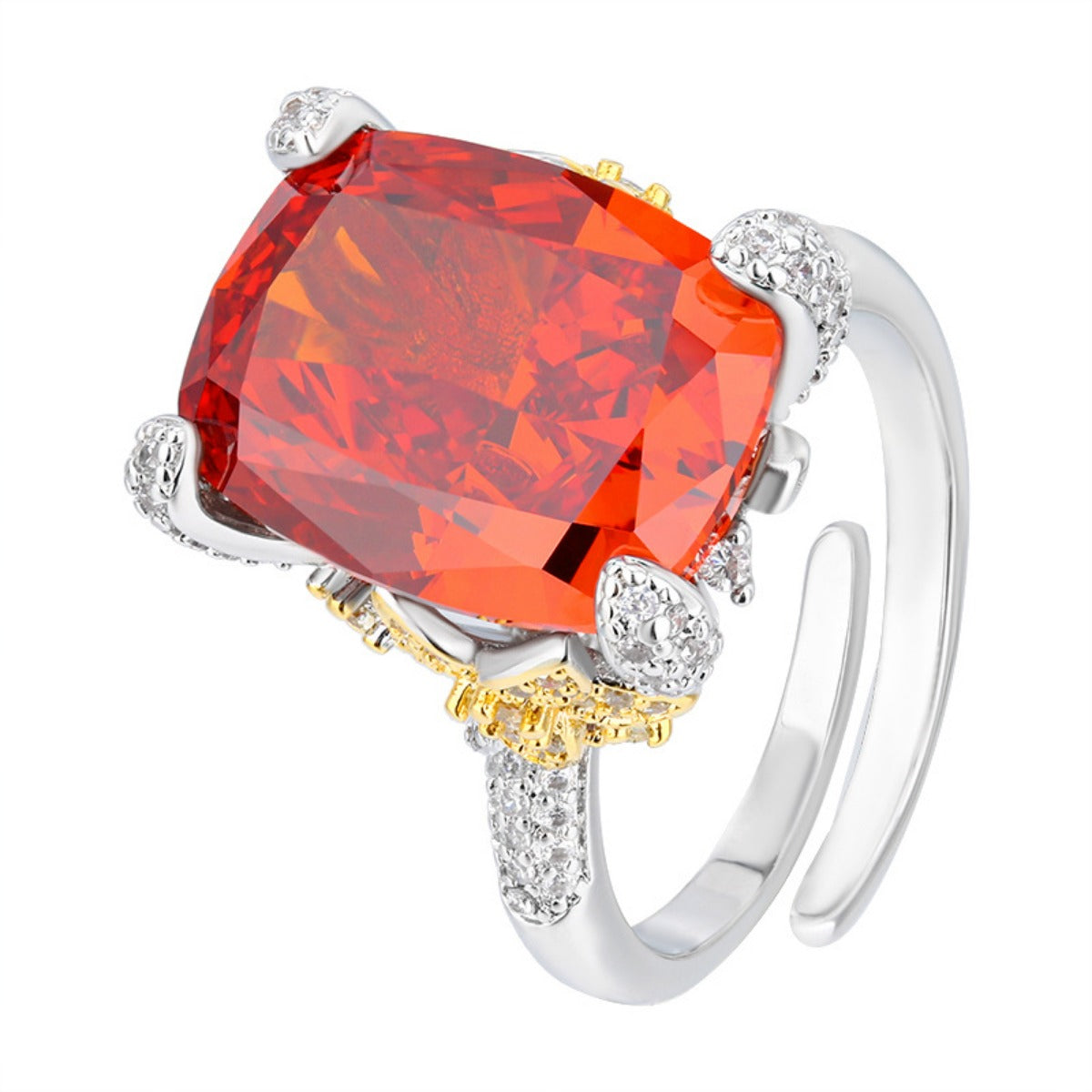 Urqanyu copper-based gold-plated ice flower square diamond temperament retro cubic zirconia ring
