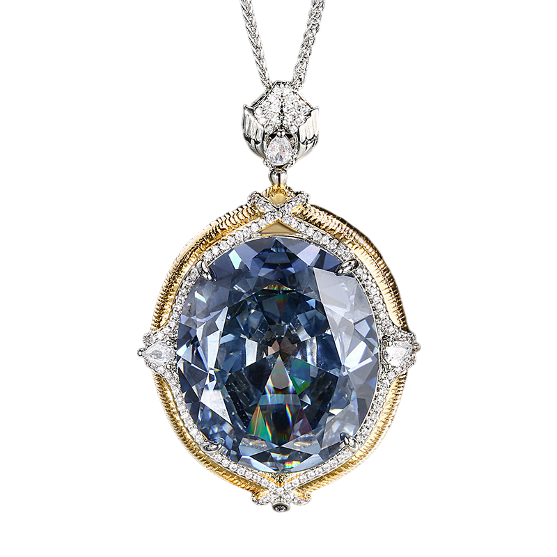 Urqanyu copper-based gold-plated simulated colored gemstone large egg-shaped retro brushed process cubic zirconia necklace