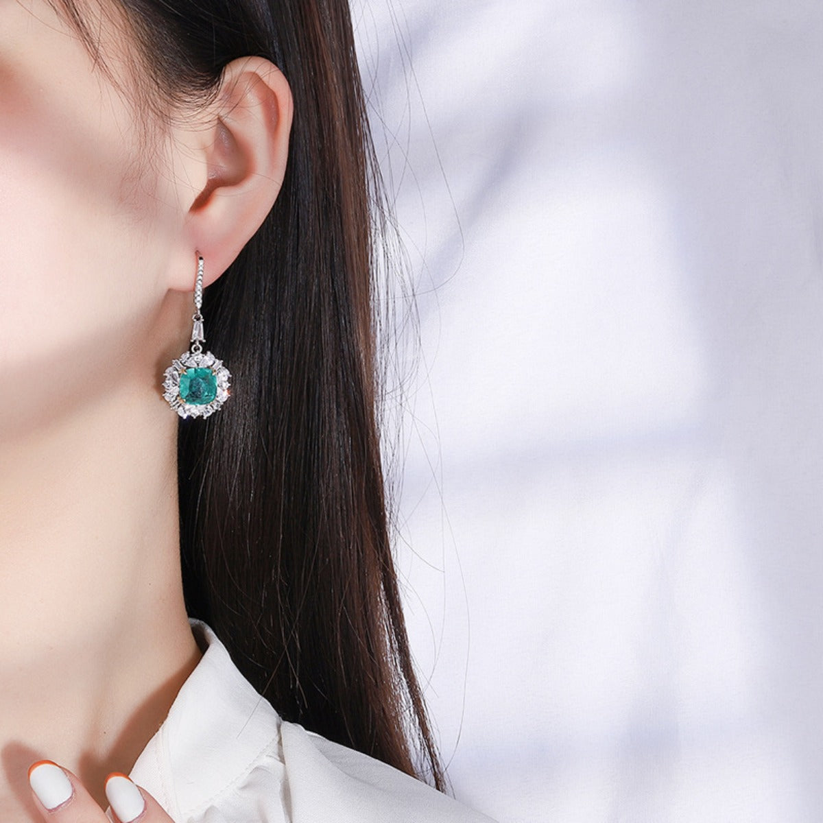 Urqanyu S925 silver simulated emerald wood full diamond cubic zirconia pendant earrings 10mm
