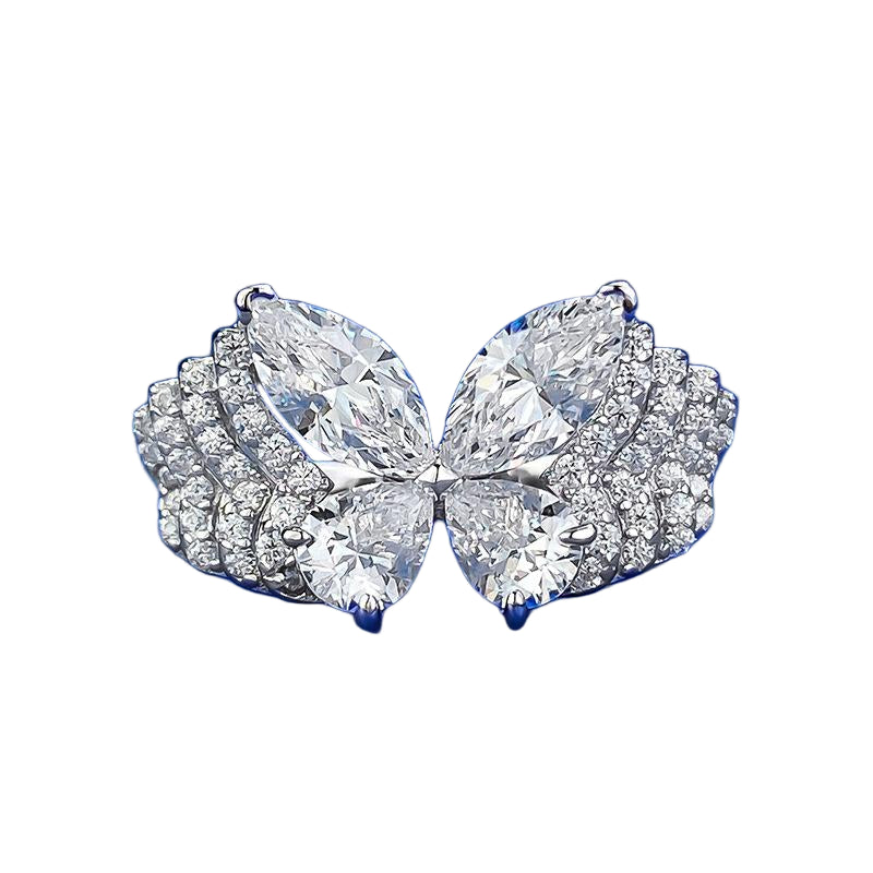 Urqanyu S925 silver phantom butterfly layered butterfly cubic zirconia diamond ring