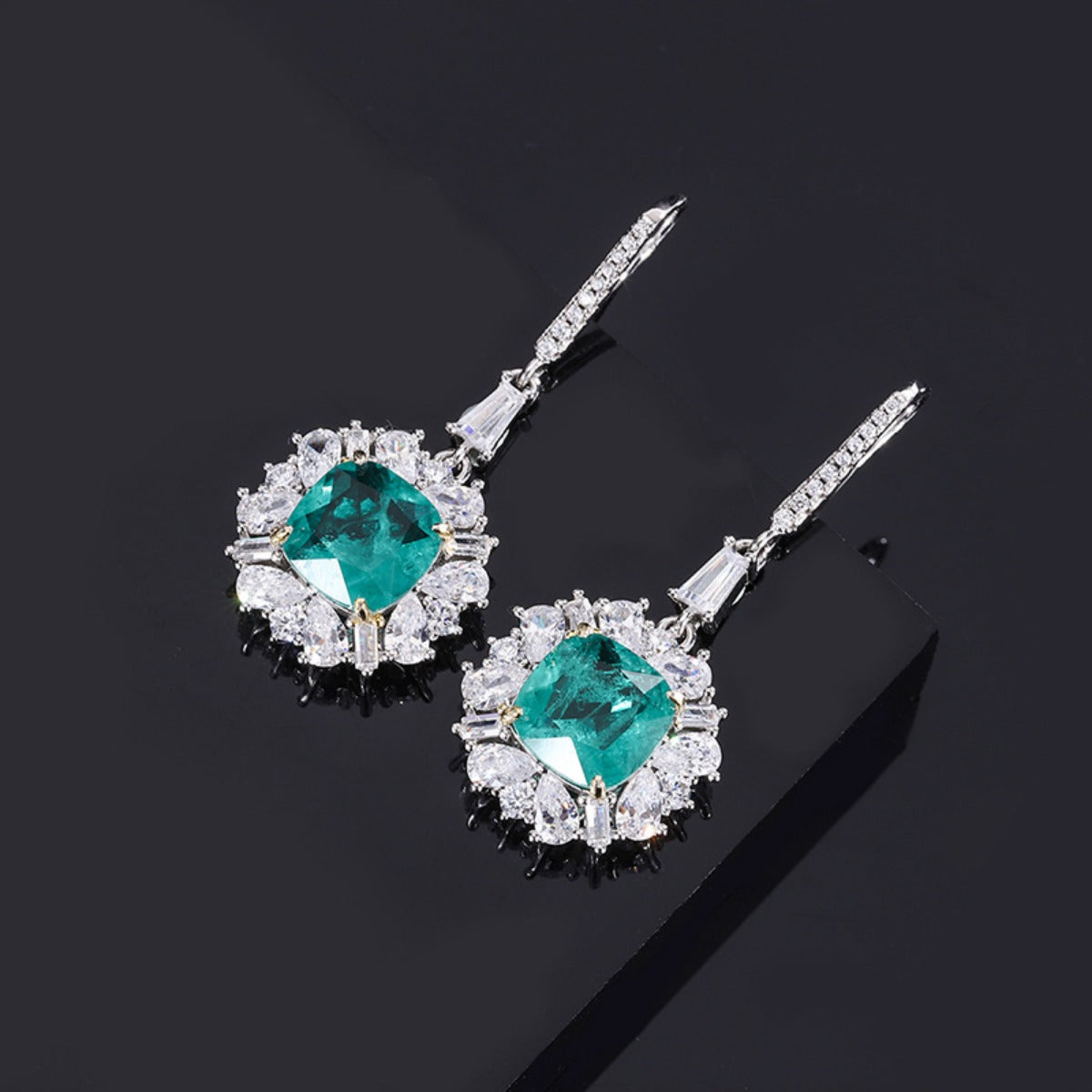 Urqanyu S925 silver simulated emerald wood full diamond cubic zirconia pendant earrings 10mm