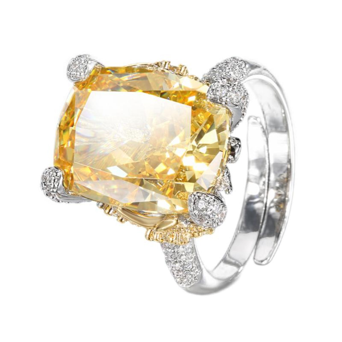 Urqanyu copper-based gold-plated ice flower square diamond temperament retro cubic zirconia ring