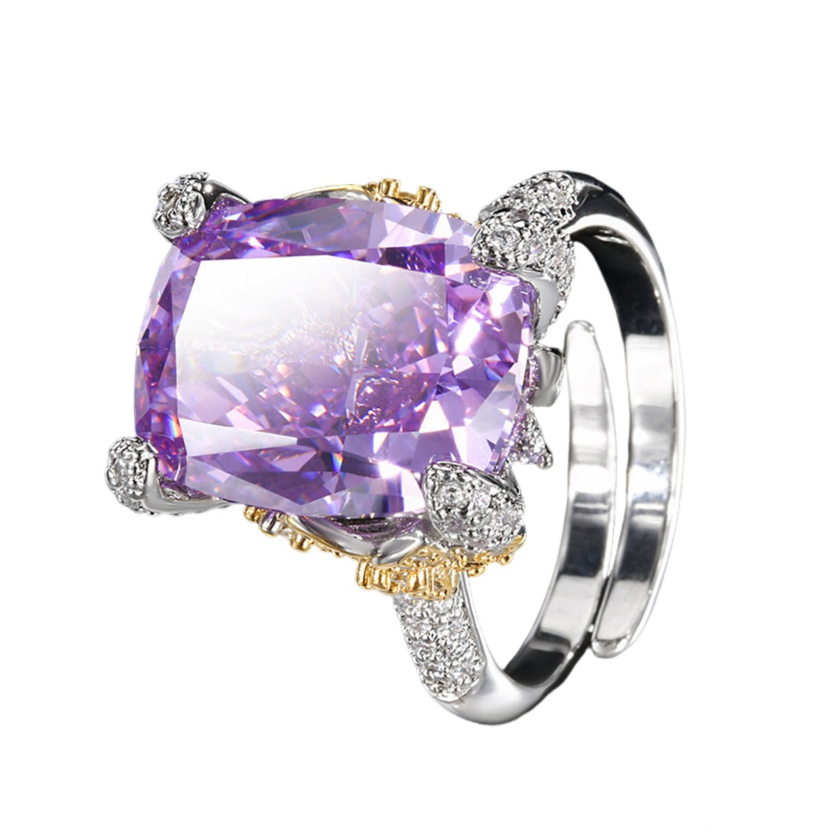 Urqanyu copper-based gold-plated ice flower square diamond temperament retro cubic zirconia ring