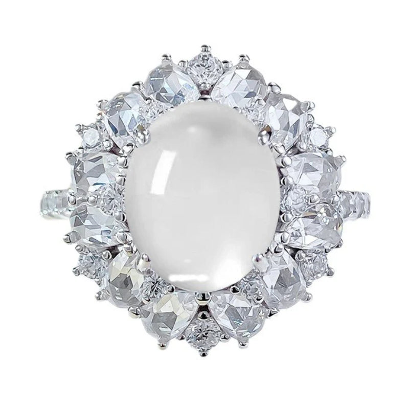 Urqanyu S925 silver French hollow water bubble jade cubic zirconia ring 8*10