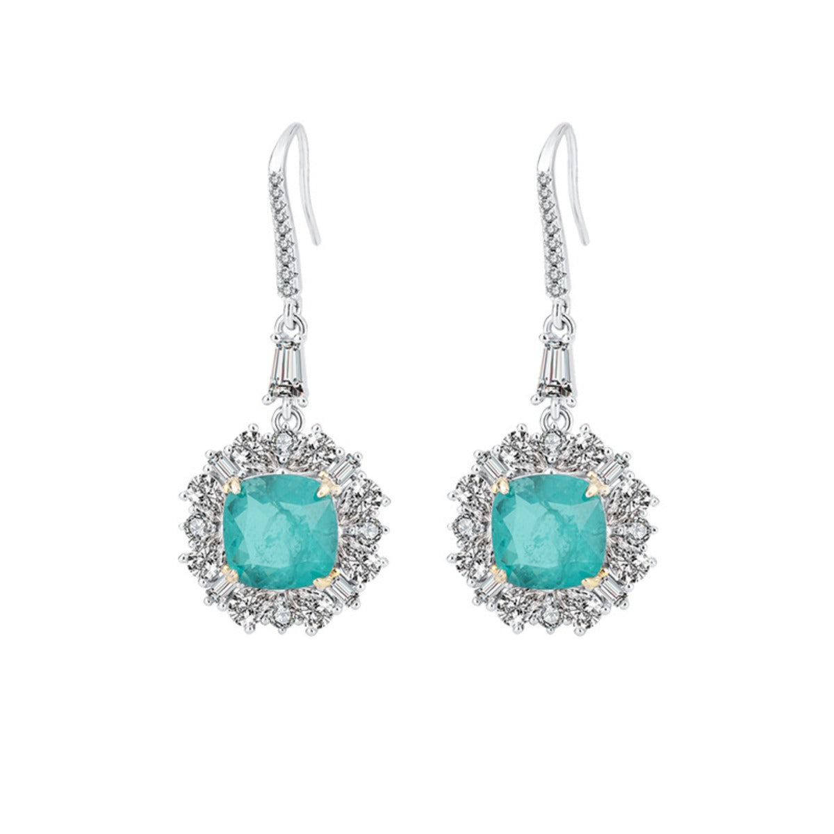 Urqanyu S925 silver simulated emerald wood full diamond cubic zirconia pendant earrings 10mm