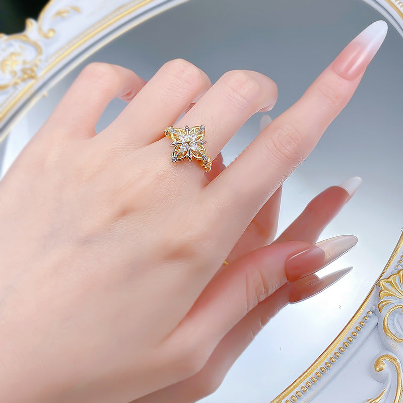 Urqanyu S925 silver medieval old money style four-pointed star reborn beauty four-leaf clover S925 silver ring