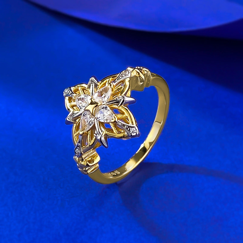 Urqanyu S925 silver medieval old money style four-pointed star reborn beauty four-leaf clover S925 silver ring