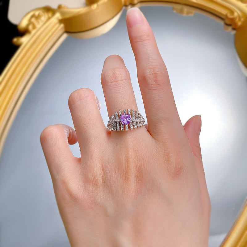 Urqanyu S925 silver fashion square purple diamond cubic zirconia ring 5*5