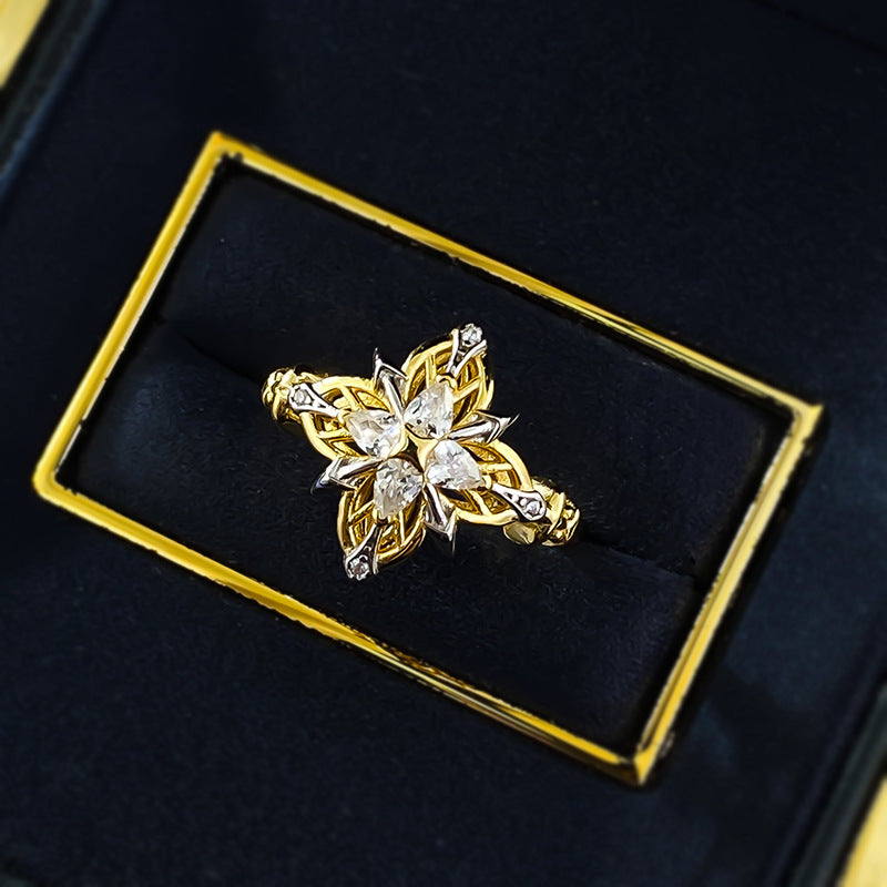 Urqanyu S925 silver medieval old money style four-pointed star reborn beauty four-leaf clover S925 silver ring