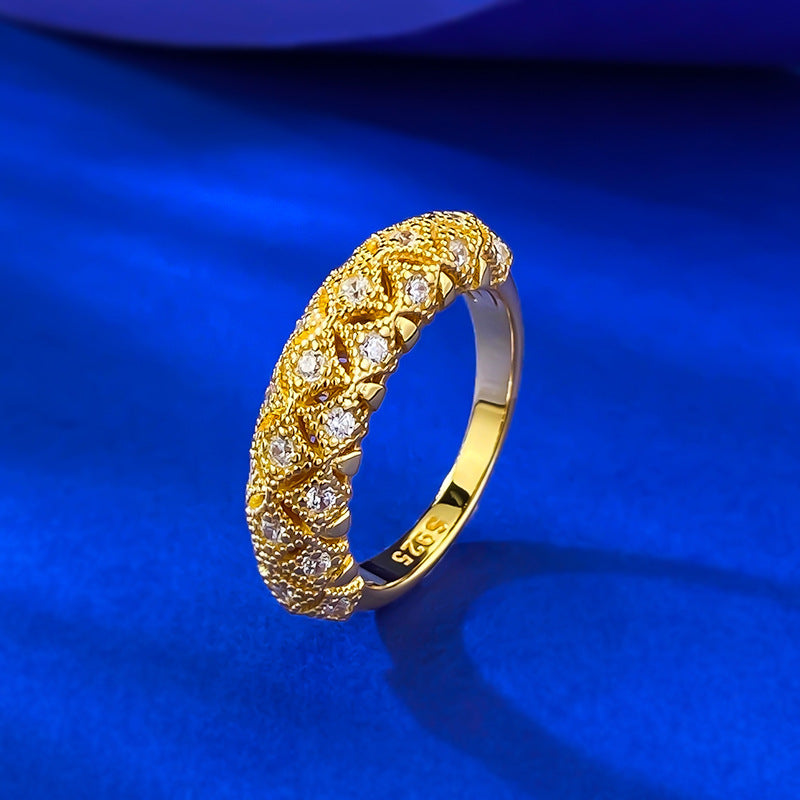 Urqanyu S925 silver gold-plated brushed retro pattern exquisite unique simple style cubic zirconia ring