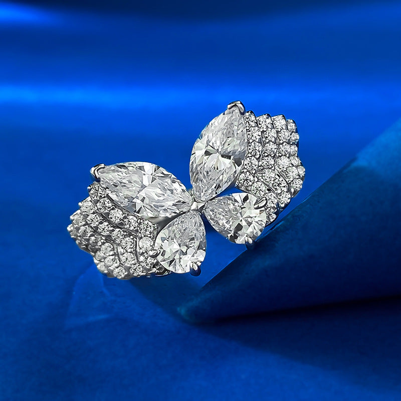 Urqanyu S925 silver phantom butterfly layered butterfly cubic zirconia diamond ring