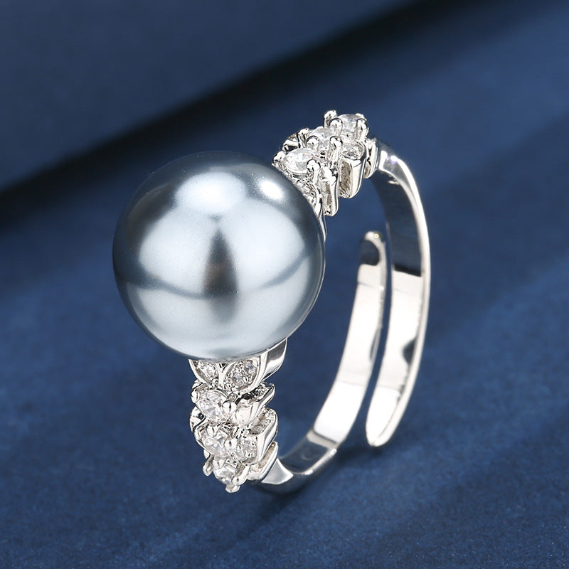 Urqanyu copper-based gold-plated simulated pearl simple style fashion cubic zirconia ring