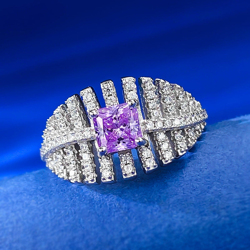 Urqanyu S925 silver fashion square purple diamond cubic zirconia ring 5*5