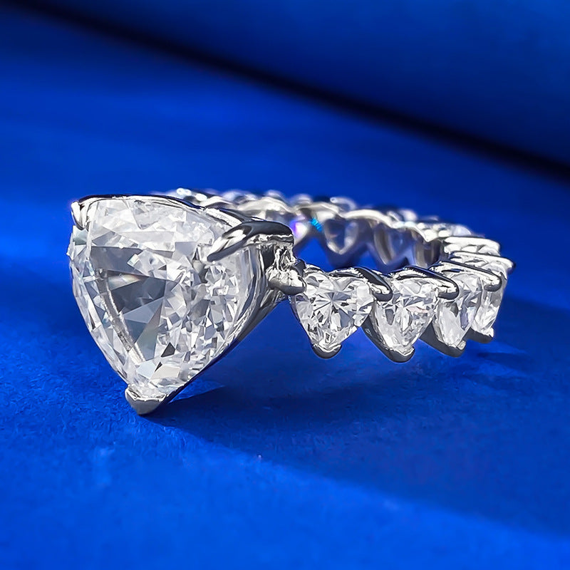Urqanyu s925 silver heart-shaped 5 carat love row cubic zirconia diamond ring