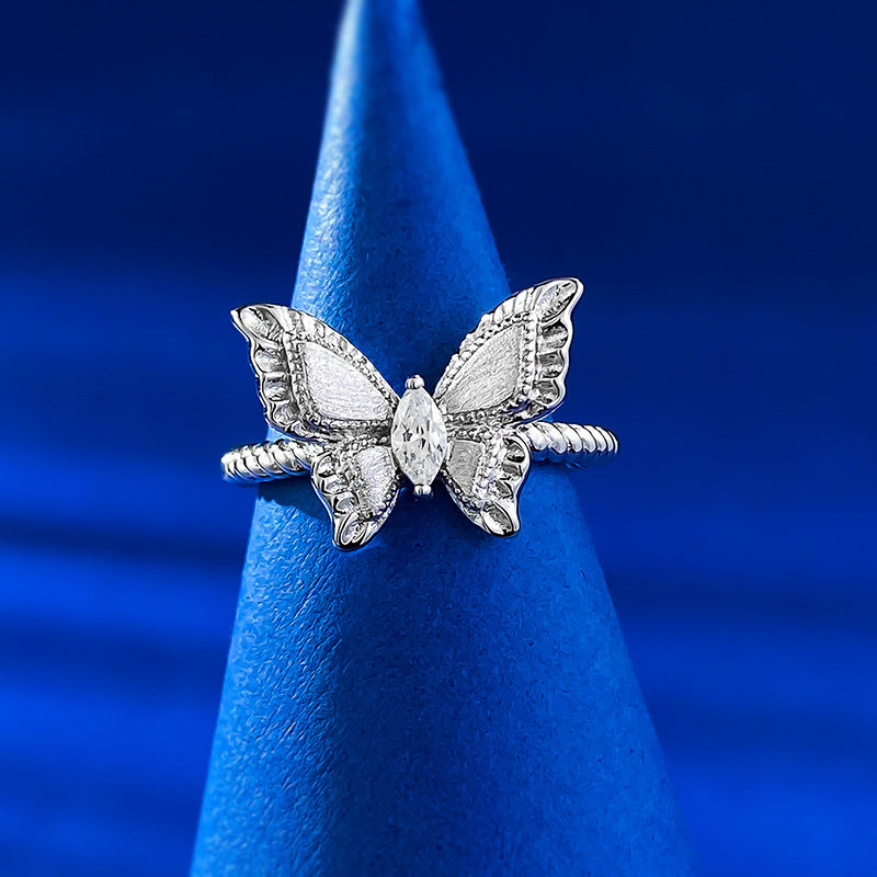 Urqanyu S925 sterling silver plant series medieval brushed fantasy butterfly cubic zirconia ring
