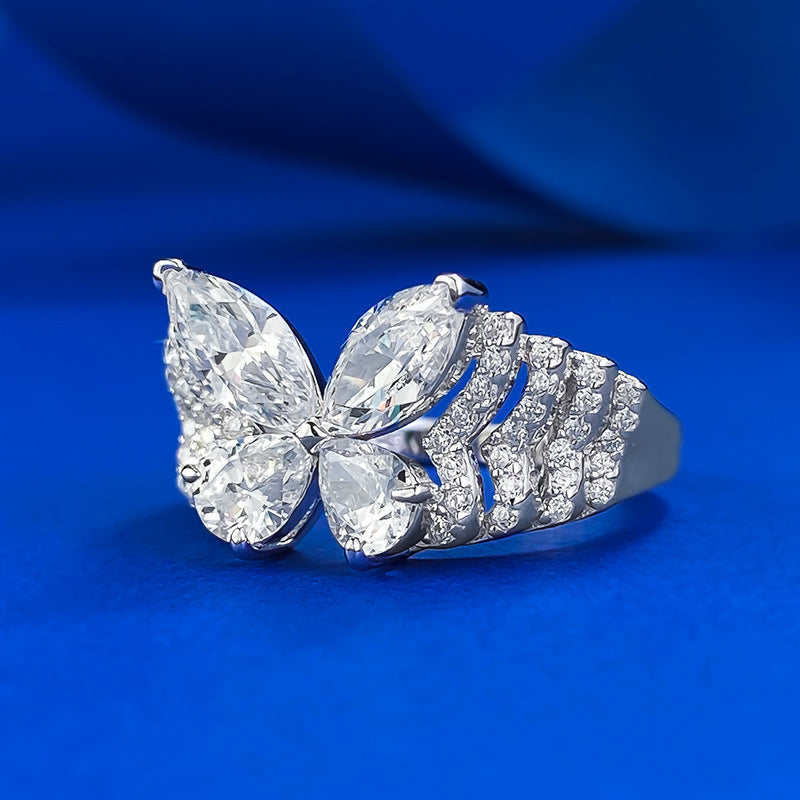 Urqanyu S925 silver phantom butterfly layered butterfly cubic zirconia diamond ring