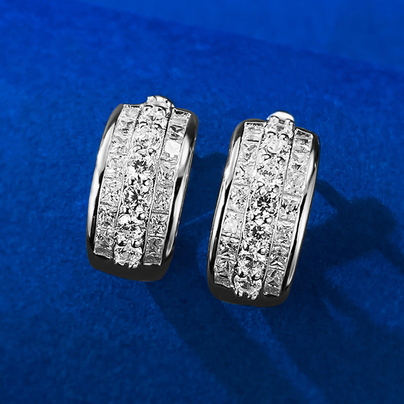 Urqanyu S925 silver temperament c-shaped earrings simple and cool style cubic zirconia earrings