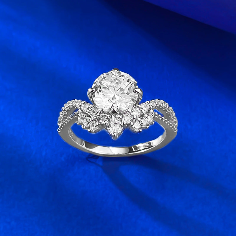 Urqanyu 925 silver crown V-shaped cubic zirconia round ring 7.5mm