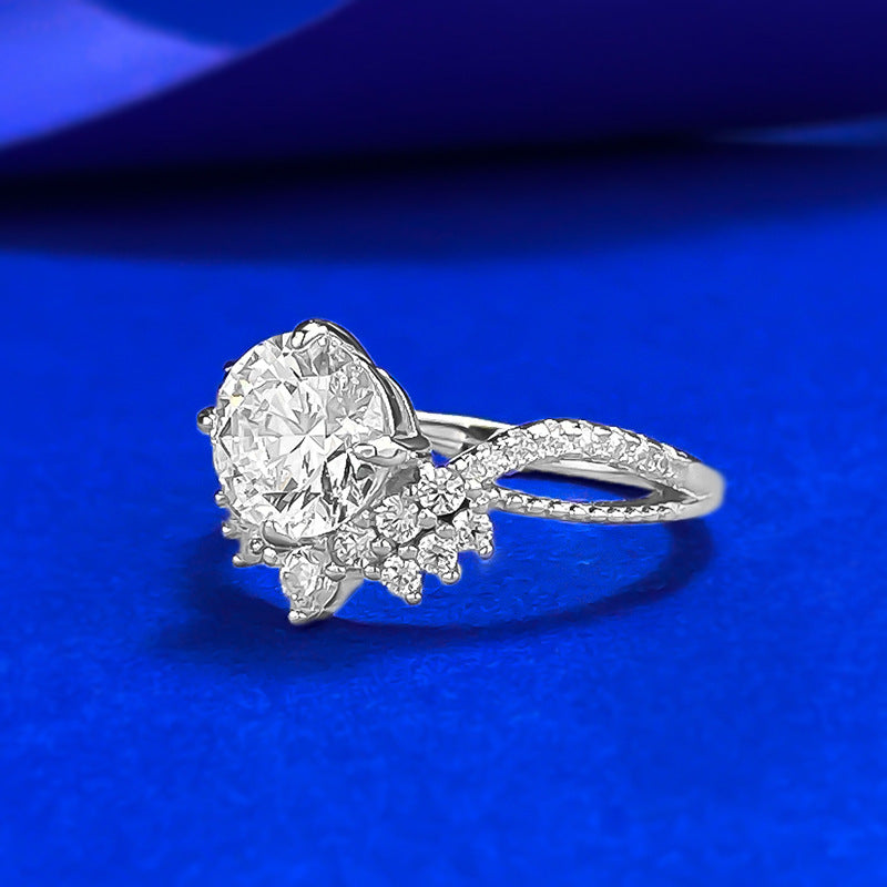 Urqanyu 925 silver crown V-shaped cubic zirconia round ring 7.5mm