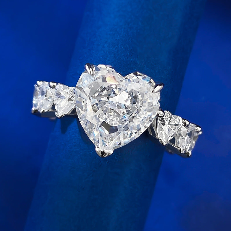 Urqanyu s925 silver heart-shaped 5 carat love row cubic zirconia diamond ring