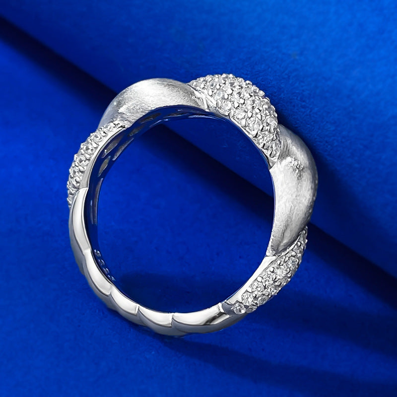 Urqanyu S925 silver flower brushed inlaid cubic zirconia diamond ring palace style