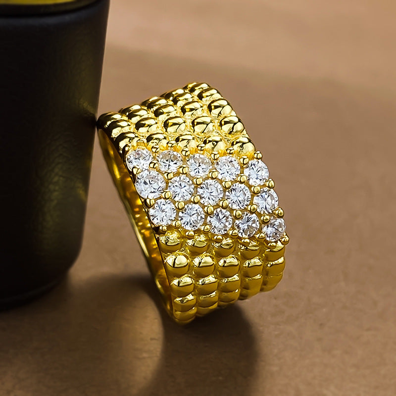 Urqanyu S925 silver gold-plated beads simple and atmospheric cubic zirconia diamond ring