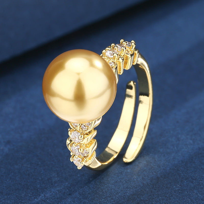 Urqanyu copper-based gold-plated simulated pearl simple style fashion cubic zirconia ring