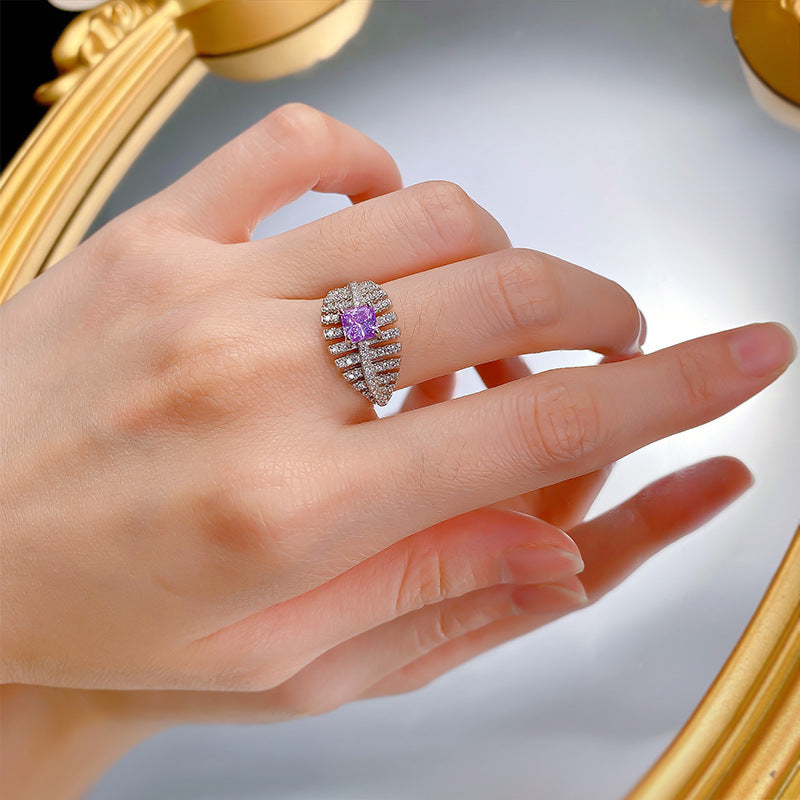 Urqanyu S925 silver fashion square purple diamond cubic zirconia ring 5*5