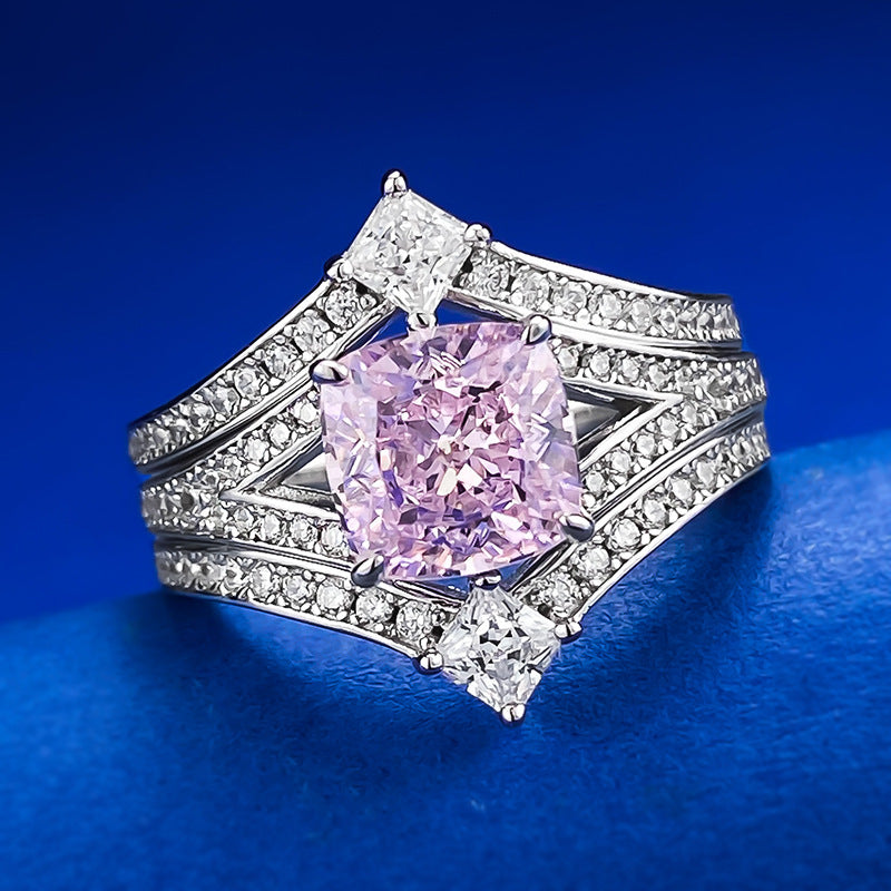 Urqanyu 925 silver crown princess style pink diamond fashion stacking cubic zirconia ring ring