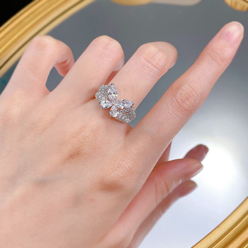 Urqanyu S925 silver phantom butterfly layered butterfly cubic zirconia diamond ring