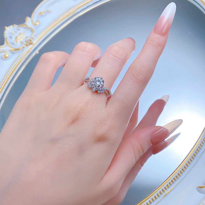 Urqanyu 925 silver crown V-shaped cubic zirconia round ring 7.5mm