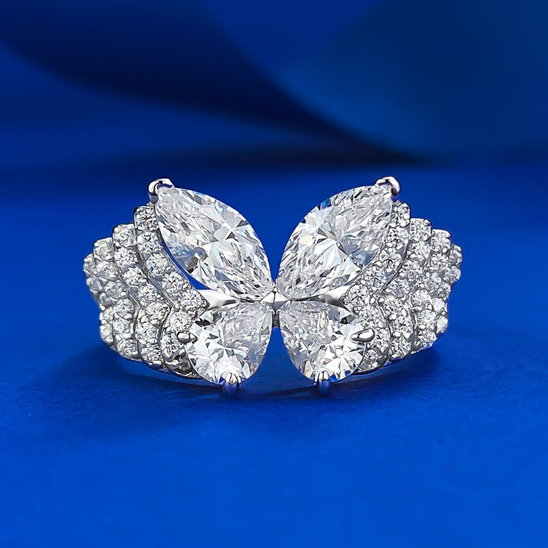 Urqanyu S925 silver phantom butterfly layered butterfly cubic zirconia diamond ring