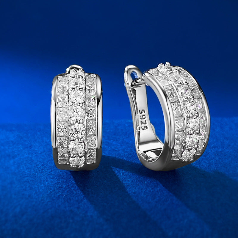 Urqanyu S925 silver temperament c-shaped earrings simple and cool style cubic zirconia earrings