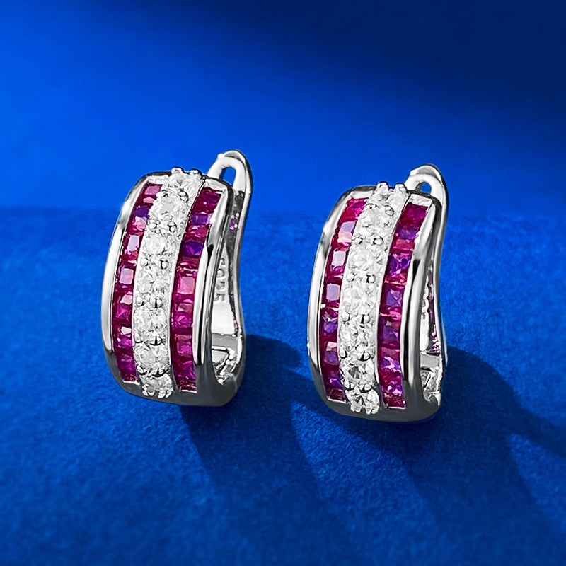 Urqanyu S925 silver temperament c-shaped earrings simple and cool style cubic zirconia earrings