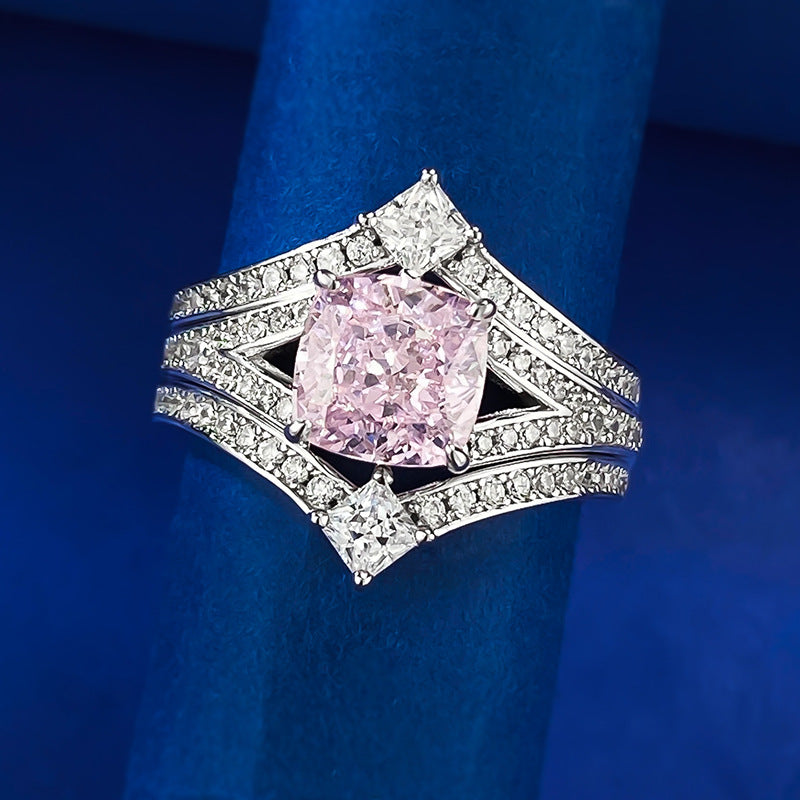 Urqanyu 925 silver crown princess style pink diamond fashion stacking cubic zirconia ring ring