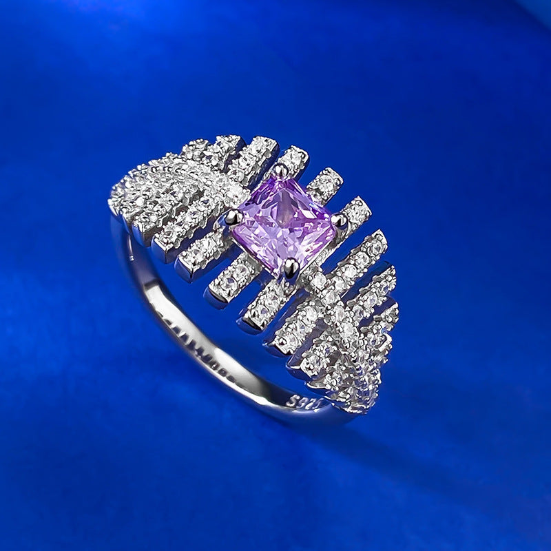 Urqanyu S925 silver fashion square purple diamond cubic zirconia ring 5*5