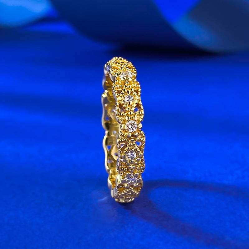 Urqanyu S925 silver retro palace lace hollow inlaid cubic zirconia diamond ring ring fashion