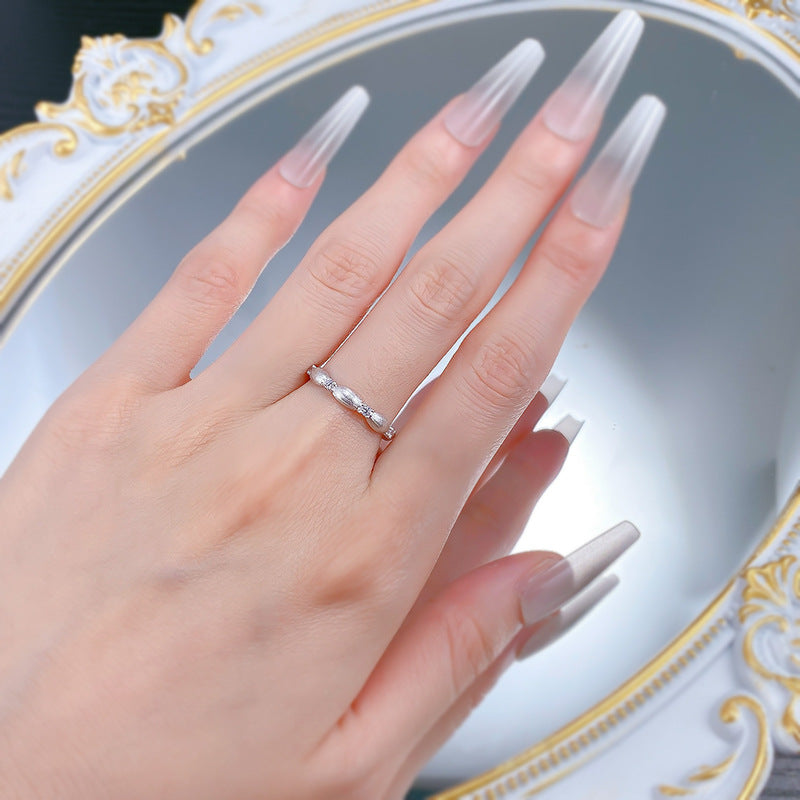 Urqanyu S925 silver Bubujia brushed Italian craft cubic zirconia gift ribbon ring
