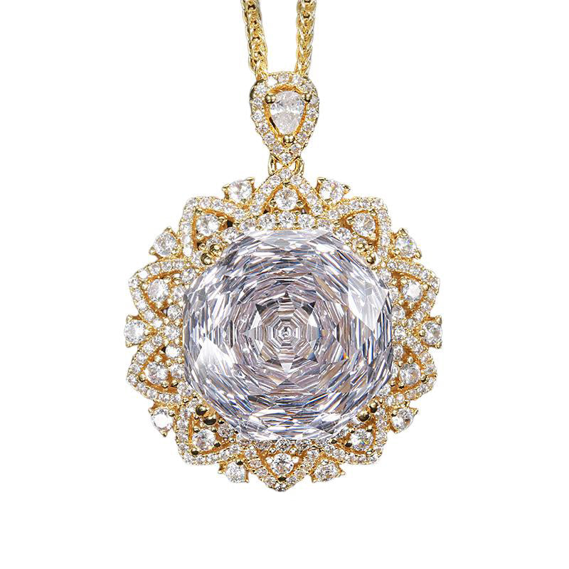 Urqanyu Copper-base gold-plated rose-cut elegant retro cubic zirconia pendant necklace