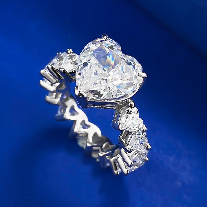Urqanyu s925 silver heart-shaped 5 carat love row cubic zirconia diamond ring