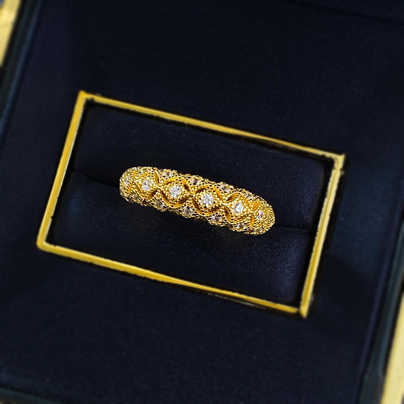 Urqanyu S925 silver gold-plated brushed retro pattern exquisite unique simple style cubic zirconia ring