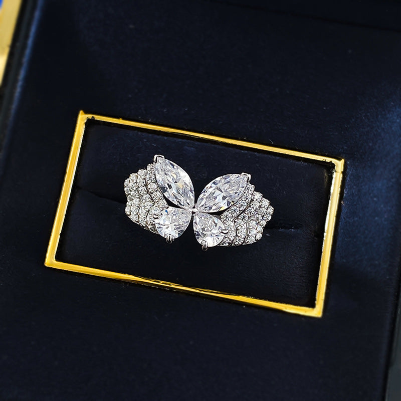 Urqanyu S925 silver phantom butterfly layered butterfly cubic zirconia diamond ring