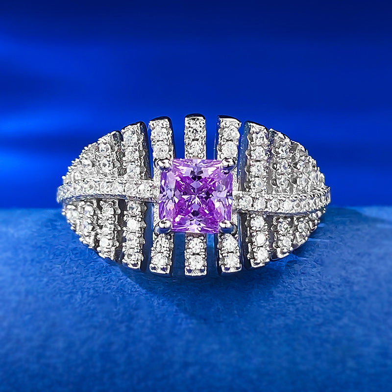 Urqanyu S925 silver fashion square purple diamond cubic zirconia ring 5*5