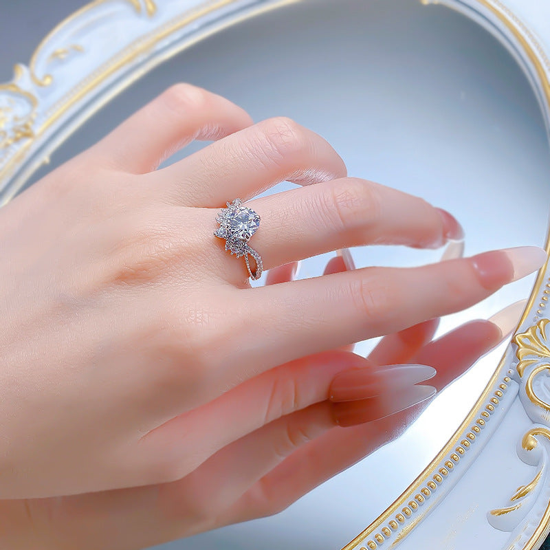 Urqanyu 925 silver crown V-shaped cubic zirconia round ring 7.5mm