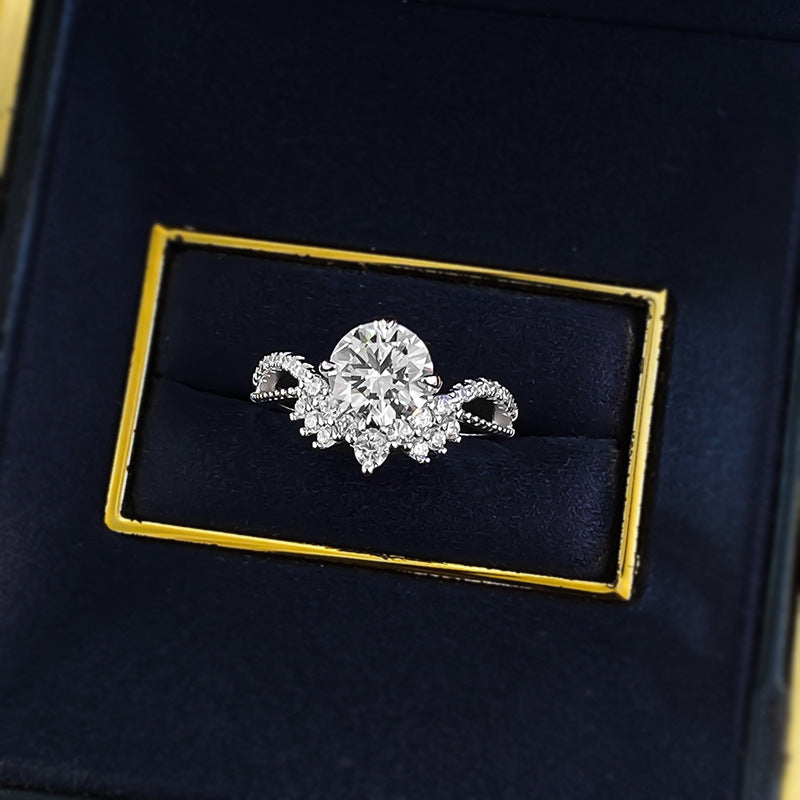 Urqanyu 925 silver crown V-shaped cubic zirconia round ring 7.5mm