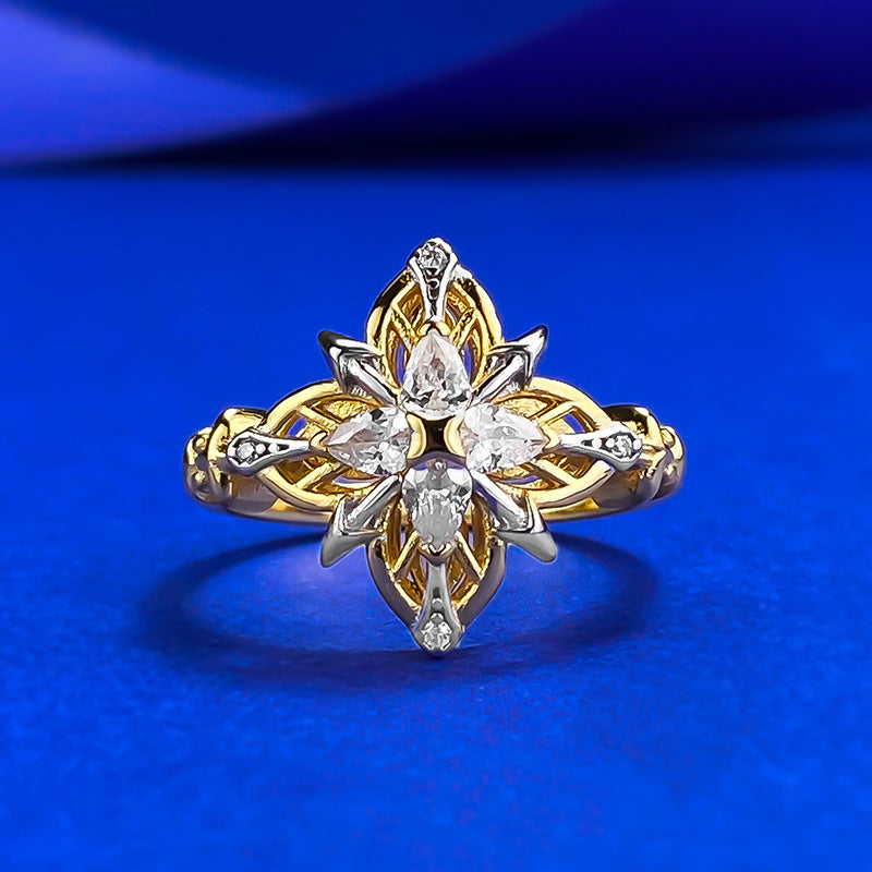 Urqanyu S925 silver medieval old money style four-pointed star reborn beauty four-leaf clover S925 silver ring