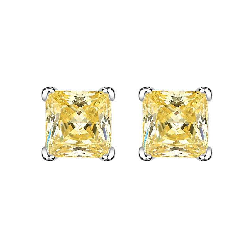 Urqanyu S925 silver bright yellow simple princess square 6m ice flower cut cubic zirconia earrings